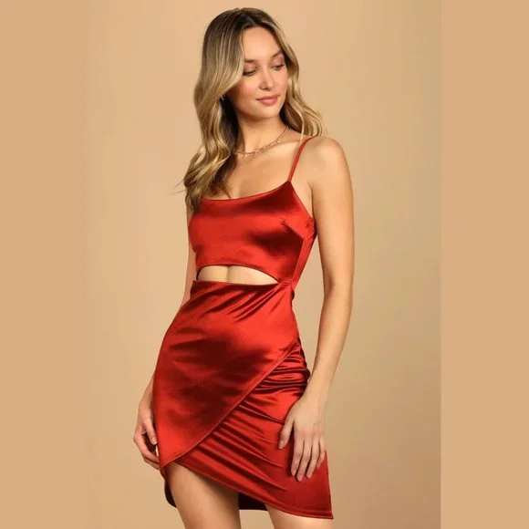 Lulus | Dresses | Nwt Rust Orange Satin Cutout Bodycon Dress Medium |  Poshmark